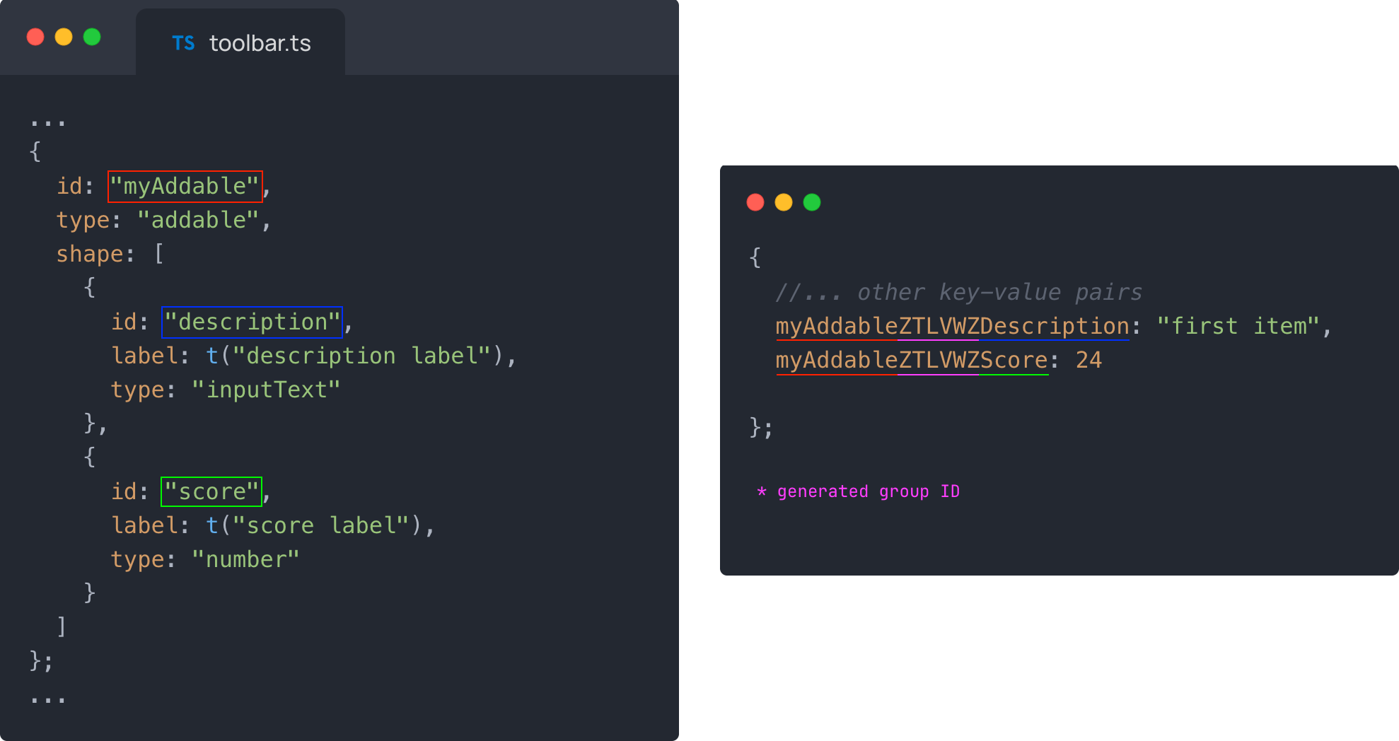 Addable item key generate